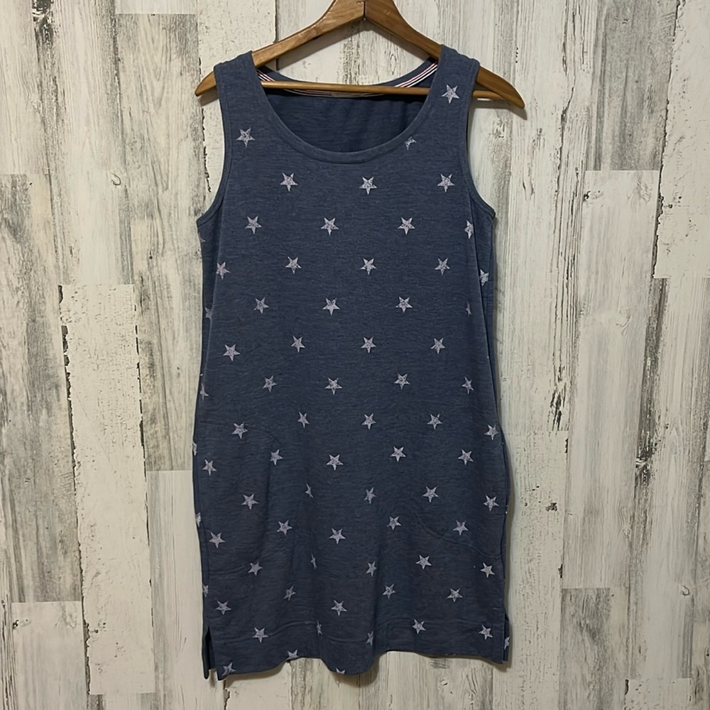 Z3 4th of July blue white stars tank top dress casual comfy pockets medium med M